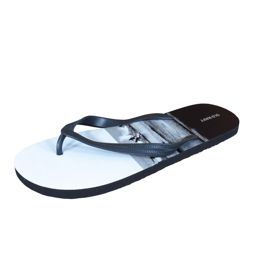 Old Navy Graphic Men‎ Flip Flops Size 12-13 Beach Pool Sandals Black White Surf